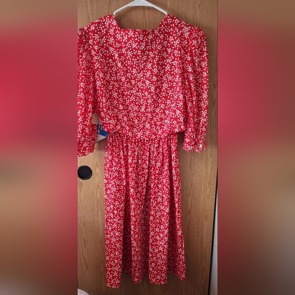 Red Floral Midi Dress - Picture 2 of 4